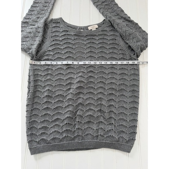 Loft Outlet Women's Large Gray Open Knit Sweater Silver Shimmer - Picture 6 of 8